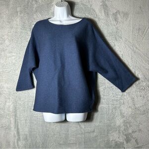 The Reset R Label Sweater Womens L XL Blue Pullover Stretch 3/4 Sleeves Ribbed
